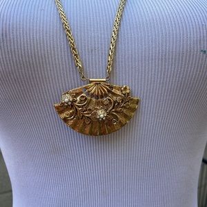 Vintage Gold Tone Fan Necklace/Brooch